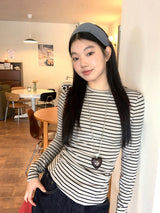 サイドシャーリングストライプ長袖Tシャツ