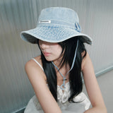 ベルトデニム ウォッシュドサファリハット (Light Blue Denim )
