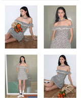 rirri 2025 Spring-Summer New Arrival Textured 100% Cotton Floral Dress - Adjustable Off-Shoulder Neckline & Waist Tie Detail