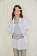 SHEER BLOOM SHIRRING TOP