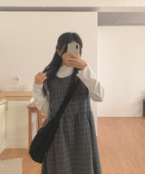 Brownie checkered bustier long skirt sleeveless autumn winter guest look date look 