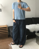 ムードダークブルーリネンパンツ
