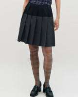 Raw Edge Colour Block Pleated Skirt _ NAVY