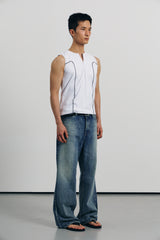 カーブドハーフジップアップスリーブレス(White)