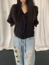 Russell Puff-Sleeve Shirred Blouse