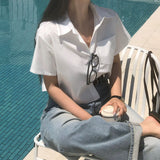 [BELLIDE MADE] Standard semi-cropped short-sleeved shirt & blouse
