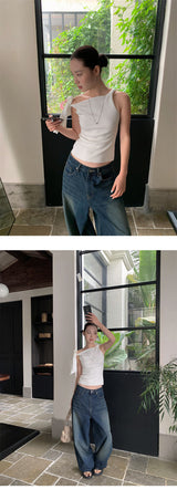 Kine strap unbalanced shoulder sleeveless top