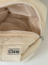 Clam ビッグラウンドポーチ _ キルティングクリーム