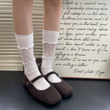 Lace Frill Ribbon Scrunch Mid-Calf Socks