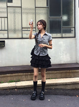 ソレン チェック シャツ レイヤード ツイスト ショート スリーブ Tシャツ