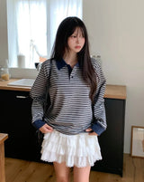 Luke Color Matching Stripe Rugby Sweatshirt