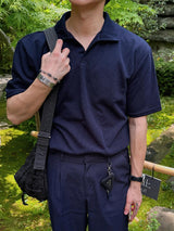 ASCLO オープンカラーショートスリーブニットTシャツ (8color)