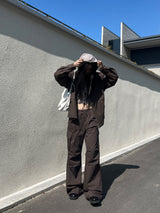 Steel zipper cargo cotton long wide work pants (4 colors)