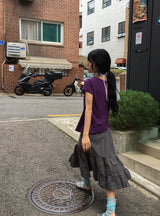 ヒワク フラワー ノースリーブ レイヤード シャーリング ショートスリーブ ティー