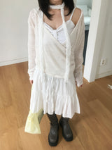 Wrap loose fit shirring hooded knit (4c)