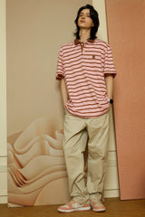 Brown Leather Academic Cap C Patch Pink Stripe Polo Short Sleeve Tee [Unisex]