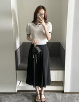 Caron Color Matching Openwork Puff Short Sleeve Knit