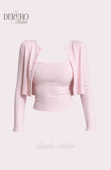 ピンク クリーム ラウンジ カーディガン トップ セット(cardigan)