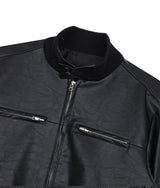 High Neck Leather Crop Jacket - Black