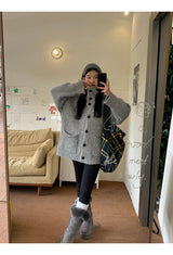 turtleneck button oversized-fit half cardigan
