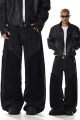 Workwear Studded Patchwork Jeans