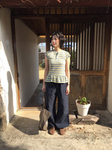 Fore Striped Shirred T-shirt (2color)