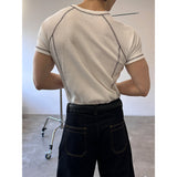 [MUSCLE FIT] Stitch waffle half t-shirts(3color)