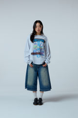Street league artwork damage washing over-crop fit long sleeve (Melange)