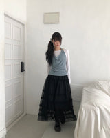 Anyu Lip-Neck Layered Long Sleeve T-Shirt Set