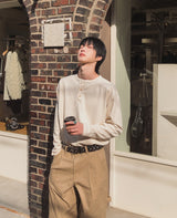 ローチワッフルヘンリーネックロングスリーブTシャツ