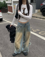 Side vintage denim pants