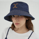 VA Curved Denim Stitch Detail Bucket Hat / Indigo
