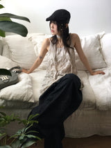 [Muffler set] ルーシングリンクルリボンストラップスリーブレスドレス