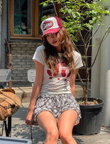 90 プリント半袖スリムTシャツ