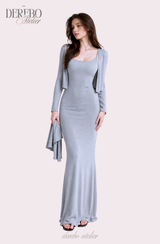 Violet Sleeveless Long Dress Cardigan Set (LONG)