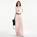 Cherry Blossom Pink Wide Leg Lyocell Denim Jeans
