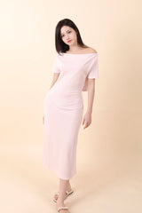オフショルダースリットロングワンピース Pink