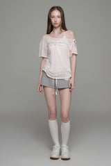 Powder sheer ribbon top, Baby Pink