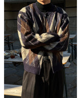 [Unisex] Argyle brush mohair cardigan(3color)