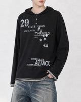 (UNISEX) Attack Henley Hooded Long Sleeve