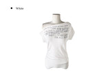 Miu Lettering Off-Shoulder Shirring Short Sleeve T-Shirt