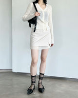 Pleats button wrap see through cardigan