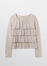Tiered Ruffle Long Sleeve Top / Beige