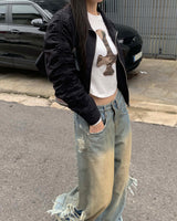 Side vintage denim pants