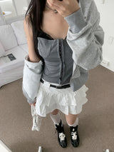 オフィスレースホックスリムフィットビスチェスリーブレストップ (Gray)