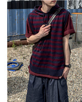 Broad Stripe Knit Hoodie Vest