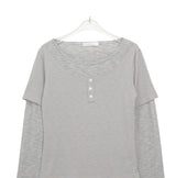 ニックス レイヤード ボタン ストライプ ロングスリーブ Tシャツ