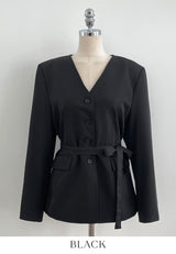 Illy V-neck No Collar Jacket (Belt set)