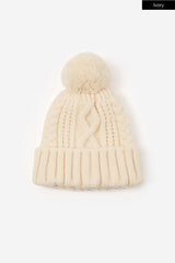 Pom pom twisted wool knit beanie