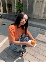 Color Back Open Loose Fit Short-Sleeved T-shirt